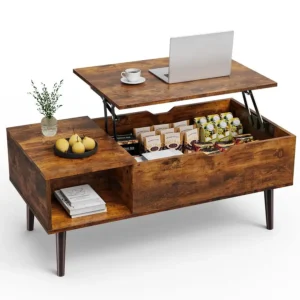 Lift Top Livingroom Coffee Table, Small Rising Wooden Center Tables with Storage Shelf and Hidden Compartment