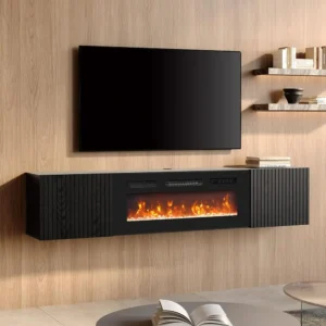 Modern Black Wood TV Stand and Media Console with 36 "Electric Fireplace for TVs up to 80"