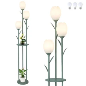 3 Flower Floor Lamp with Shelves Unique Tulip Standing Lamp with 3 LED Blubs Cute Flora