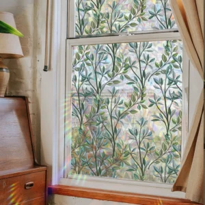 Window Privacy Film, Green Vines/flowers/abstract, Static Cling, 3D Decorative Decals