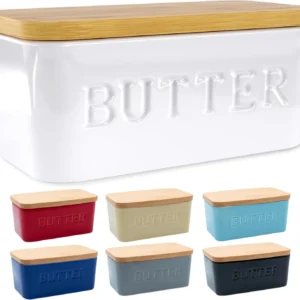 Extra Large Ceramic Butter Dish with Airtight Lid, Countertop or Fridge Storage, White