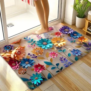 1pc Multi-Color Floral Print Design Bathroom and Shower Mat, Anti-Slip, Super Absorbent and Quick-Drying