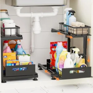 2-Tier Under Sink Pull Out Organizer with Adjustable Height