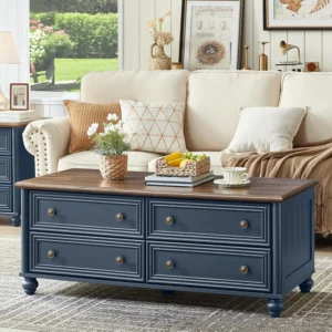 Farmhouse Solid Wood Coffee Table with Hidden Storage
