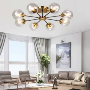 Modern Glass Ball, 6 LED Bulbs, Ceiling Mounted Overhead  Light Fixture, Living Room or Dining Room Decor
