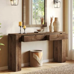 63″ Extra Long Solid Wood Entryway Console Table