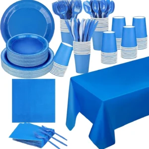 4th of July Patriotic Blue Party Supplies Set – Disposable Plates, Cups & Cutlery (Serves 30)