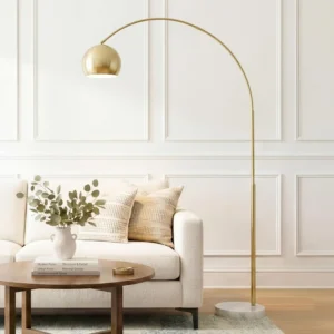 Luxe Solid Brass Arc Floor Lamp with Genuine Marble Base