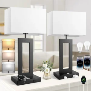 Modern Touch Control Table Lamps with USB Ports - Set of 2 (White)